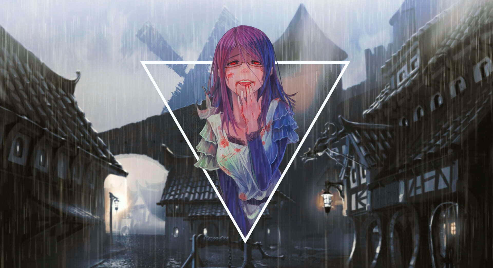 Rize Kamishiro, purple hair, bloodied mouth, Full HD Desktop Wallpaper