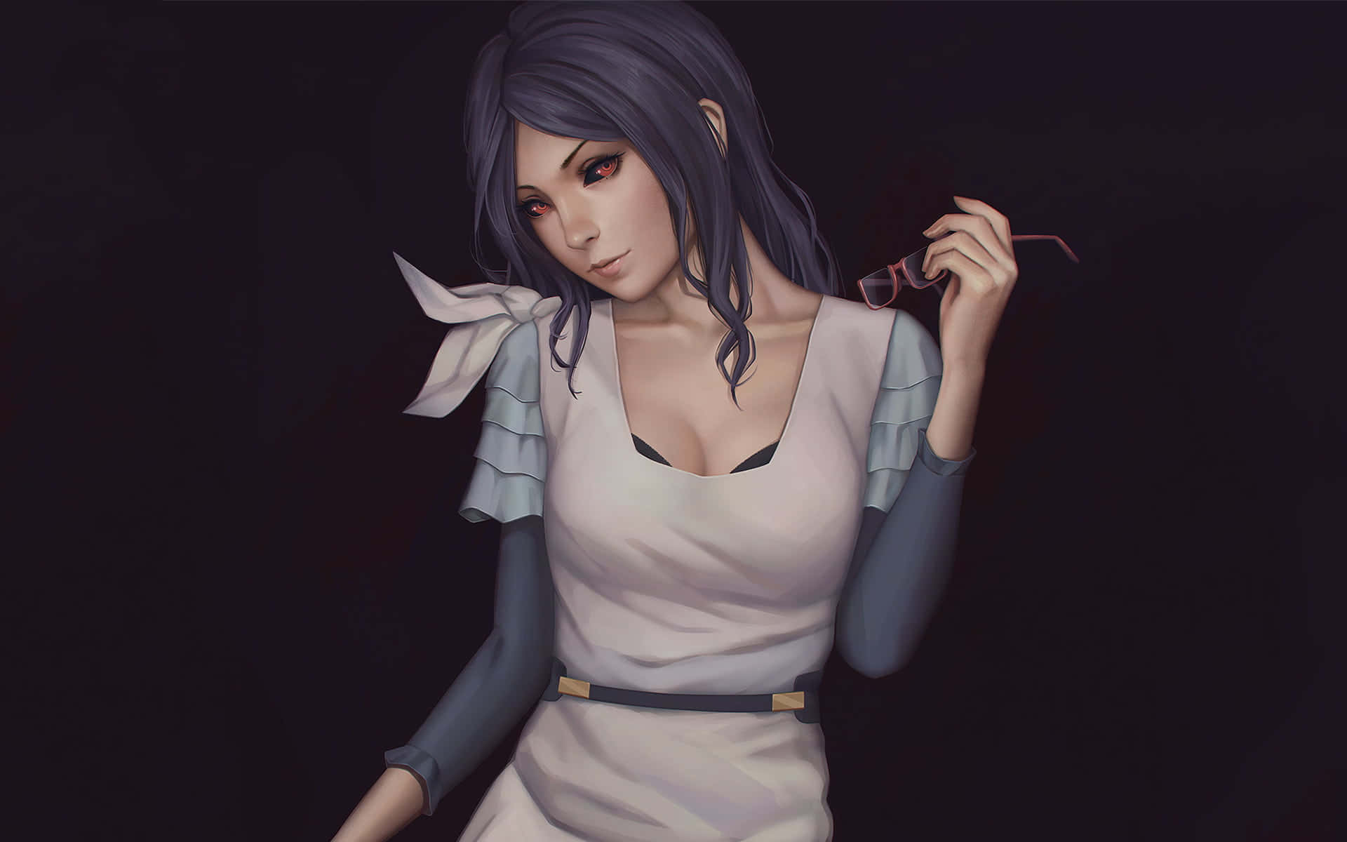 Rize Kamishiro, dark-haired, red eyes, Full HD Desktop Wallpaper