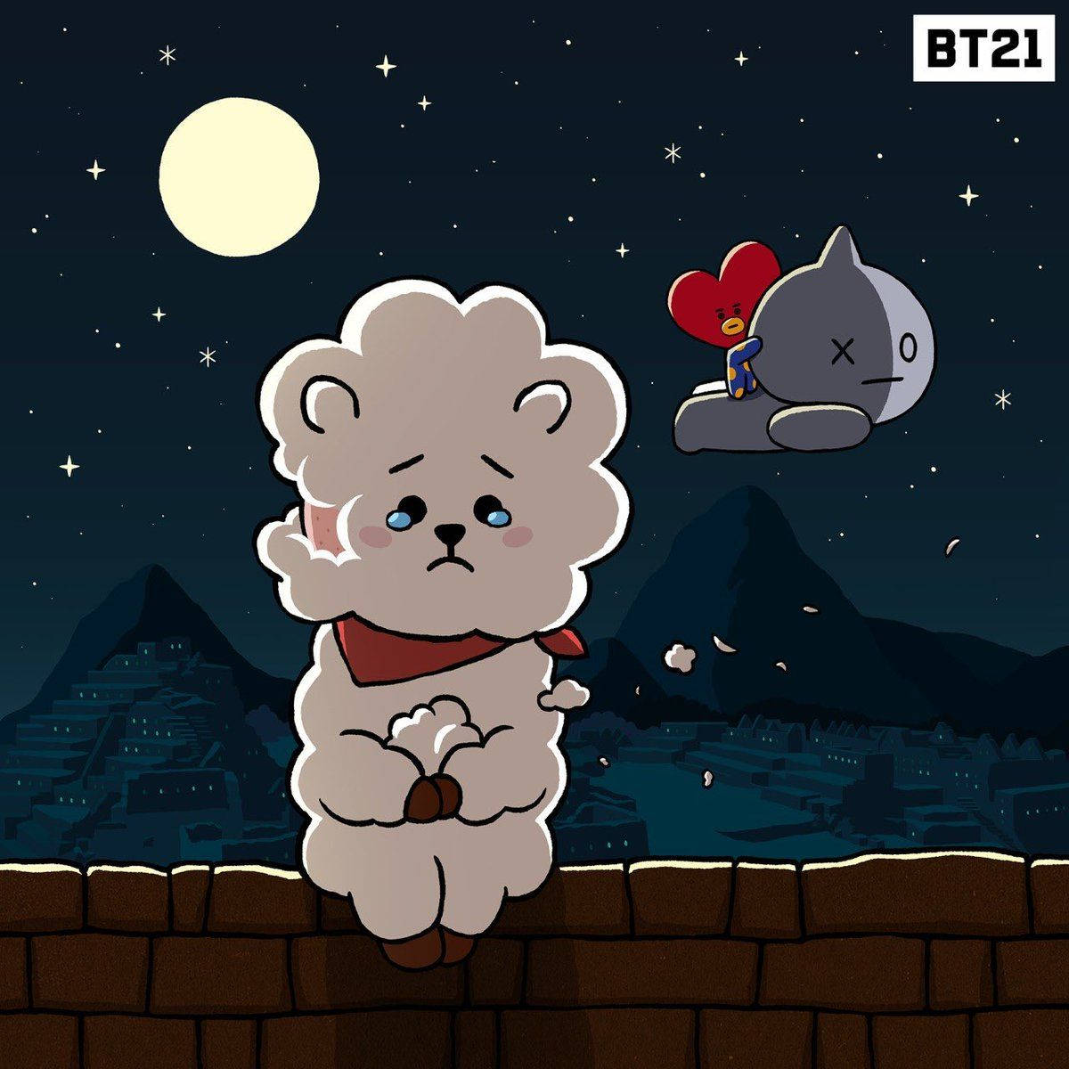 Rj Bt21, red scarf, full moon, SD Desktop Wallpaper