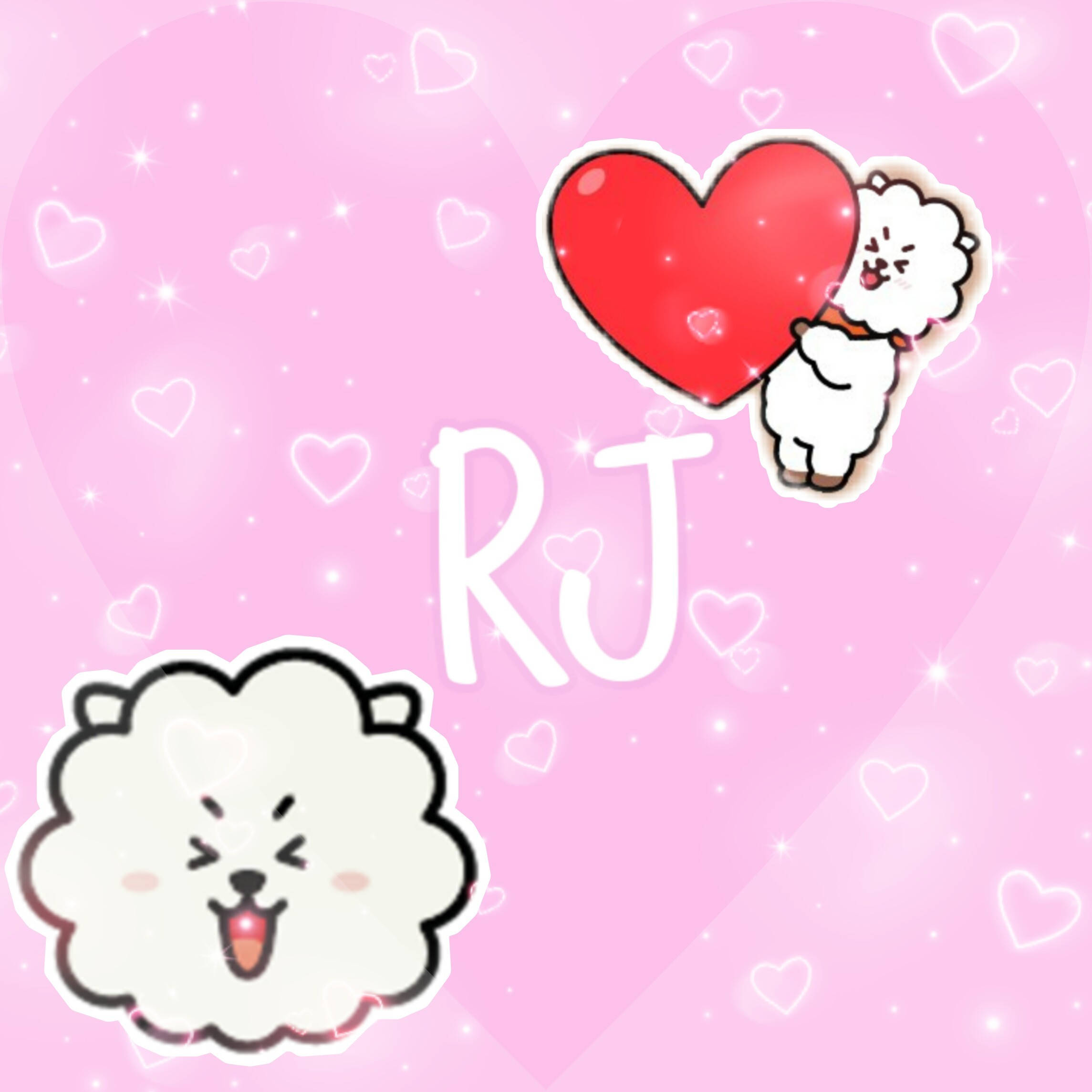 RJ, bt21, white fluffy dog, Full HD Desktop Wallpaper