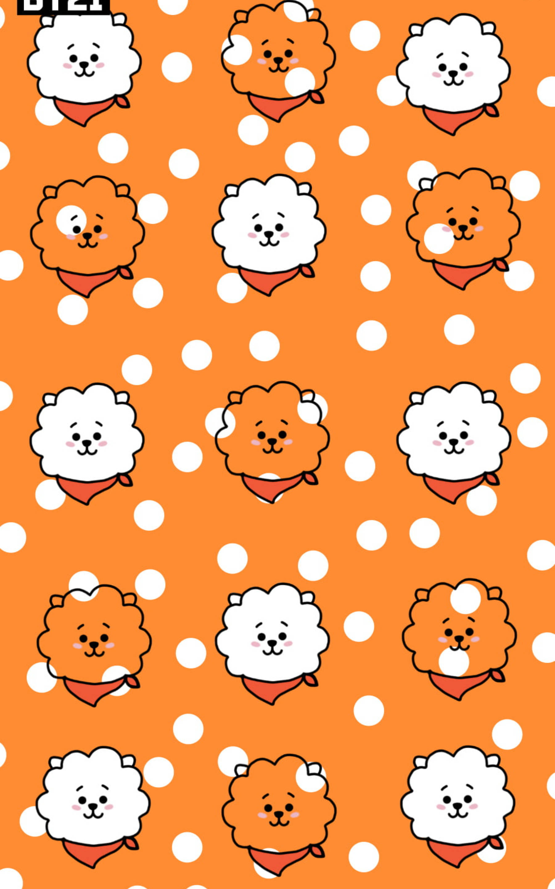 RJ, BT21, orange and white fluffy heads, 2K Phone Wallpaper