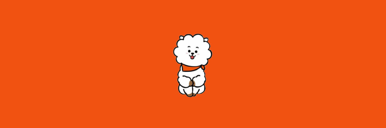 Rj Bt21, orange banner, white cartoon dog, HD Desktop Wallpaper