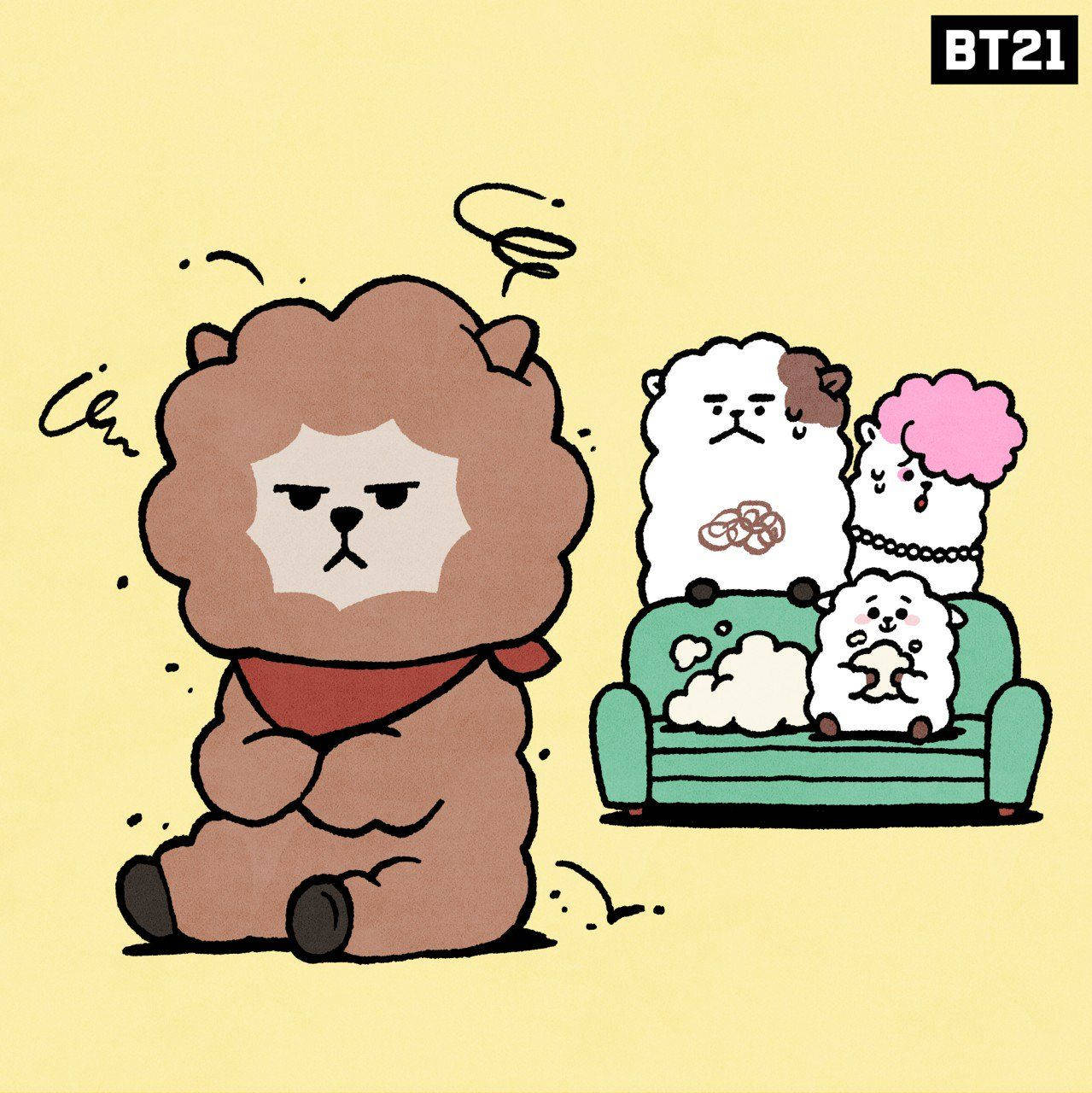 Rj Bt21, brown lion, fluffy white characters, HD Phone Wallpaper