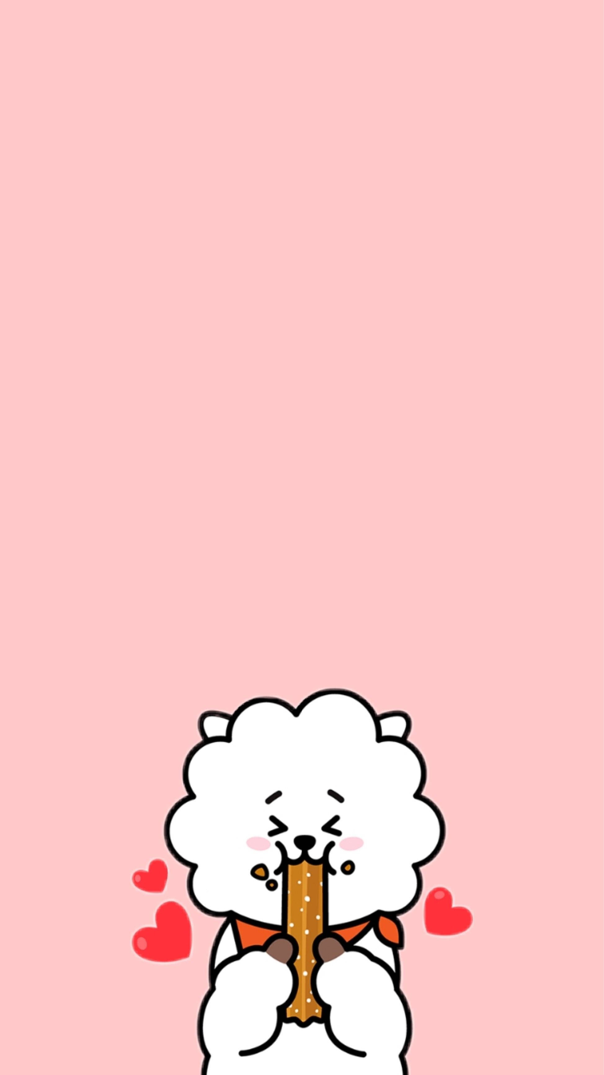 Rj Bt21, pink, white fluffy character, 2K Phone Wallpaper