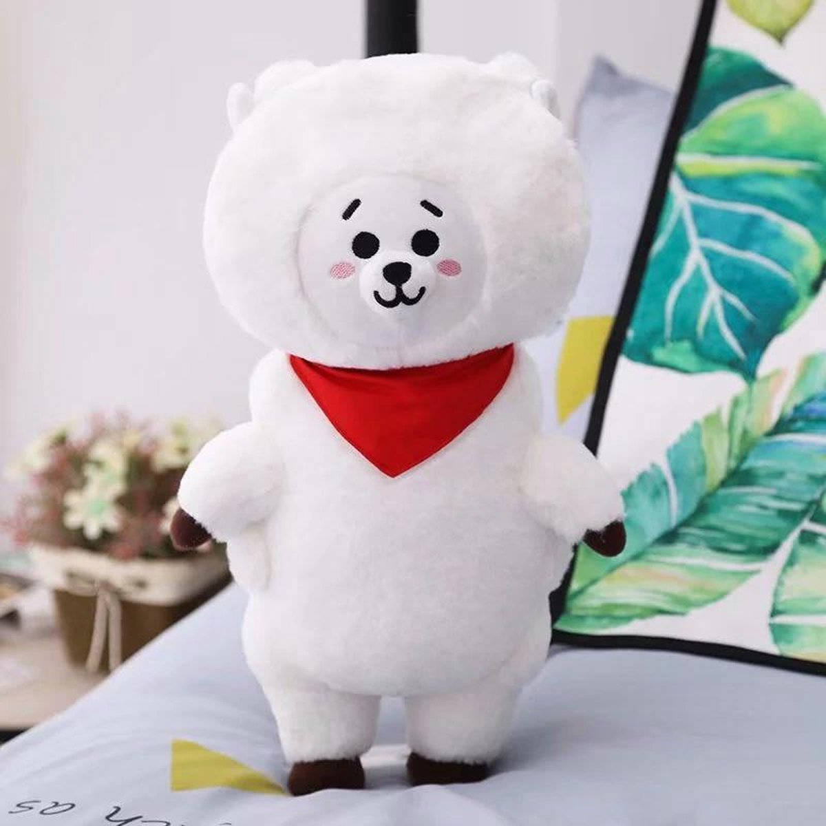 Rj Bt21, fluffy white plush bear, red bandana, SD Desktop Wallpaper
