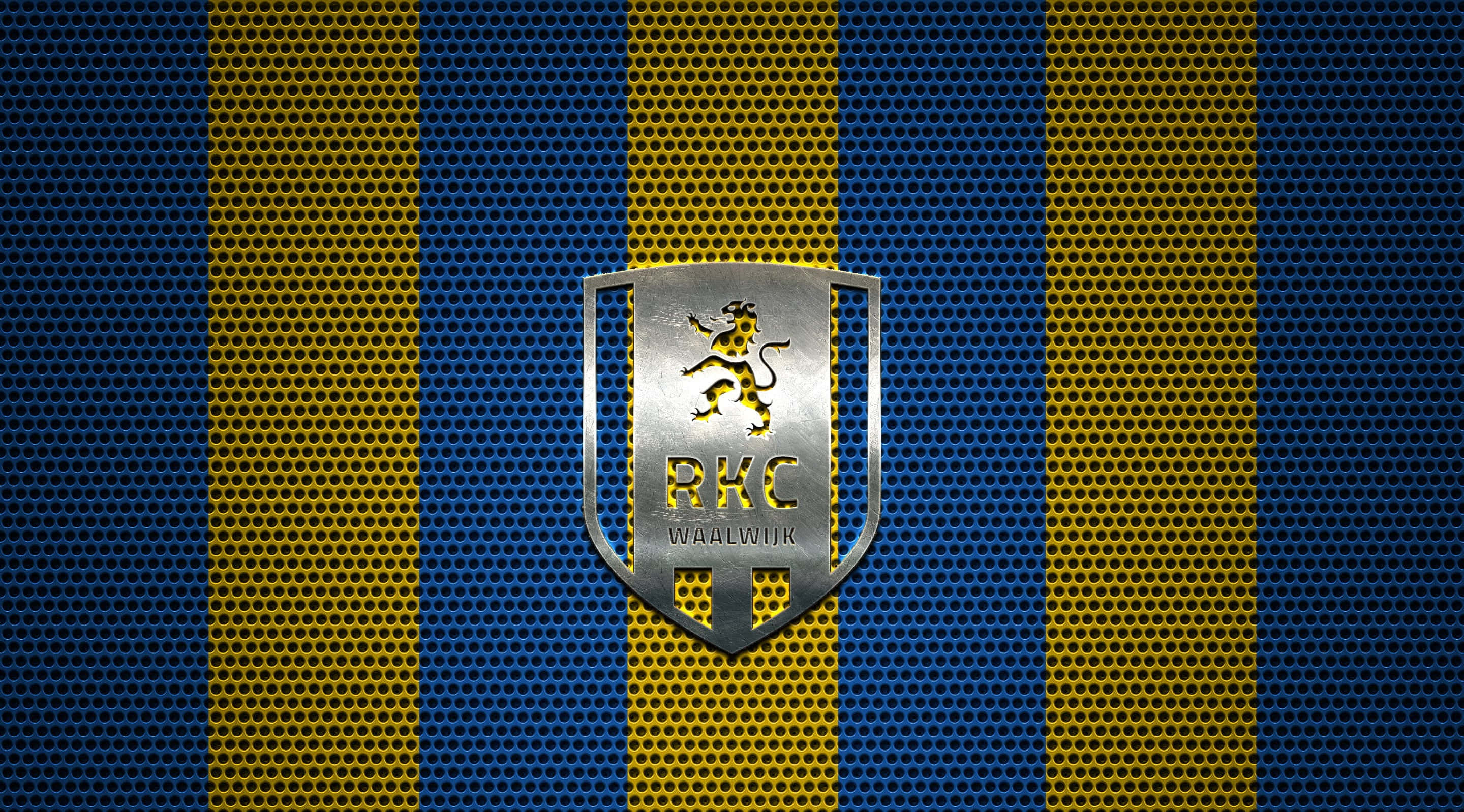RKC Waalwijk, metallic shield, rampant lion emblem, 2K Desktop Wallpaper