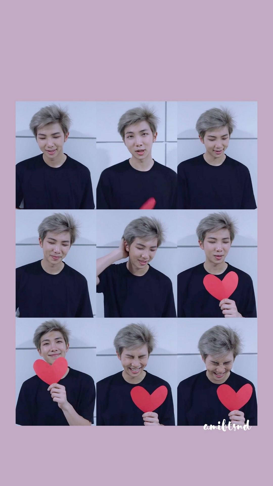 BTS RM, aesthetic photo grid 2020, red paper heart, Full HD Phone Wallpaper