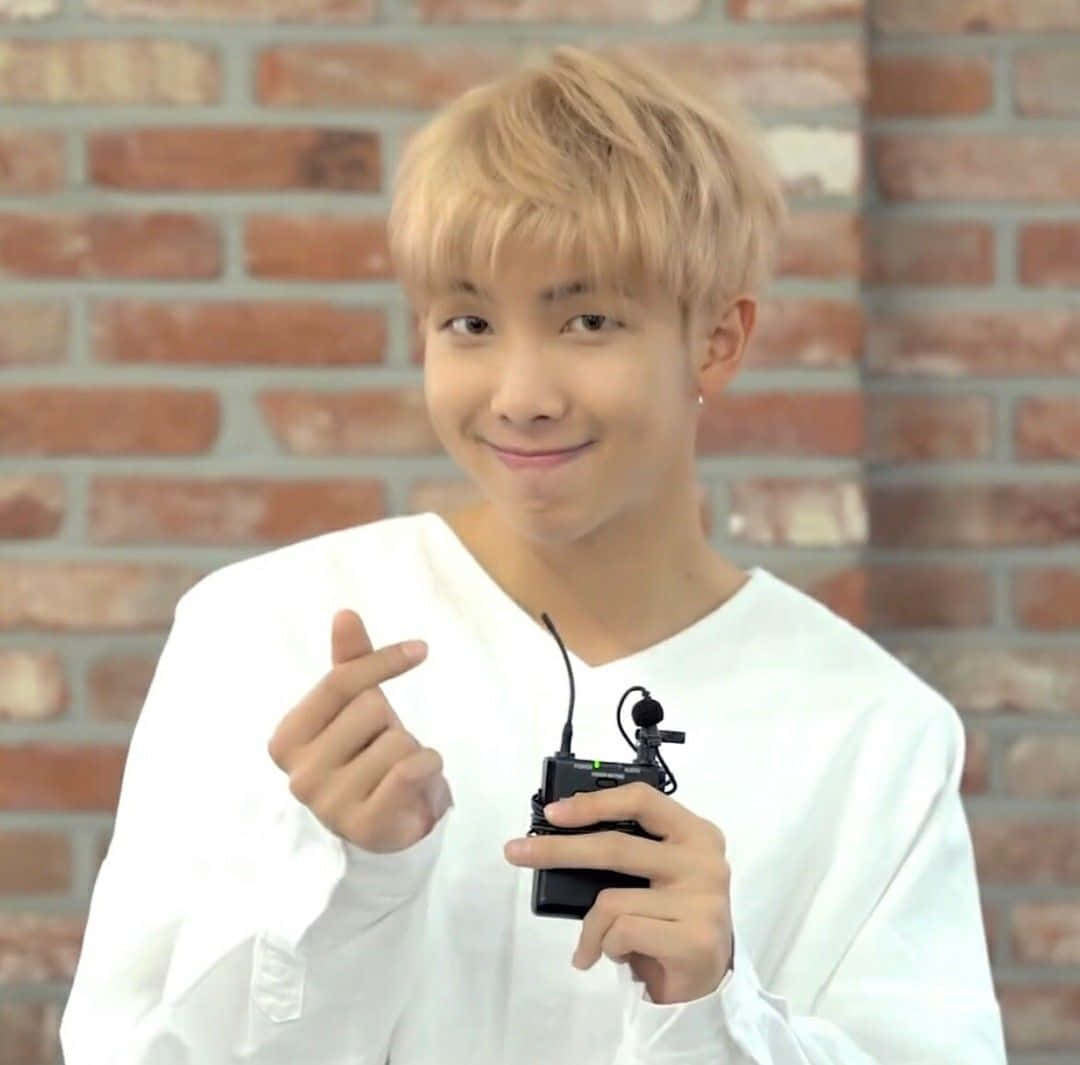 RM BTS, finger heart, black wireless mic, SD Desktop Wallpaper