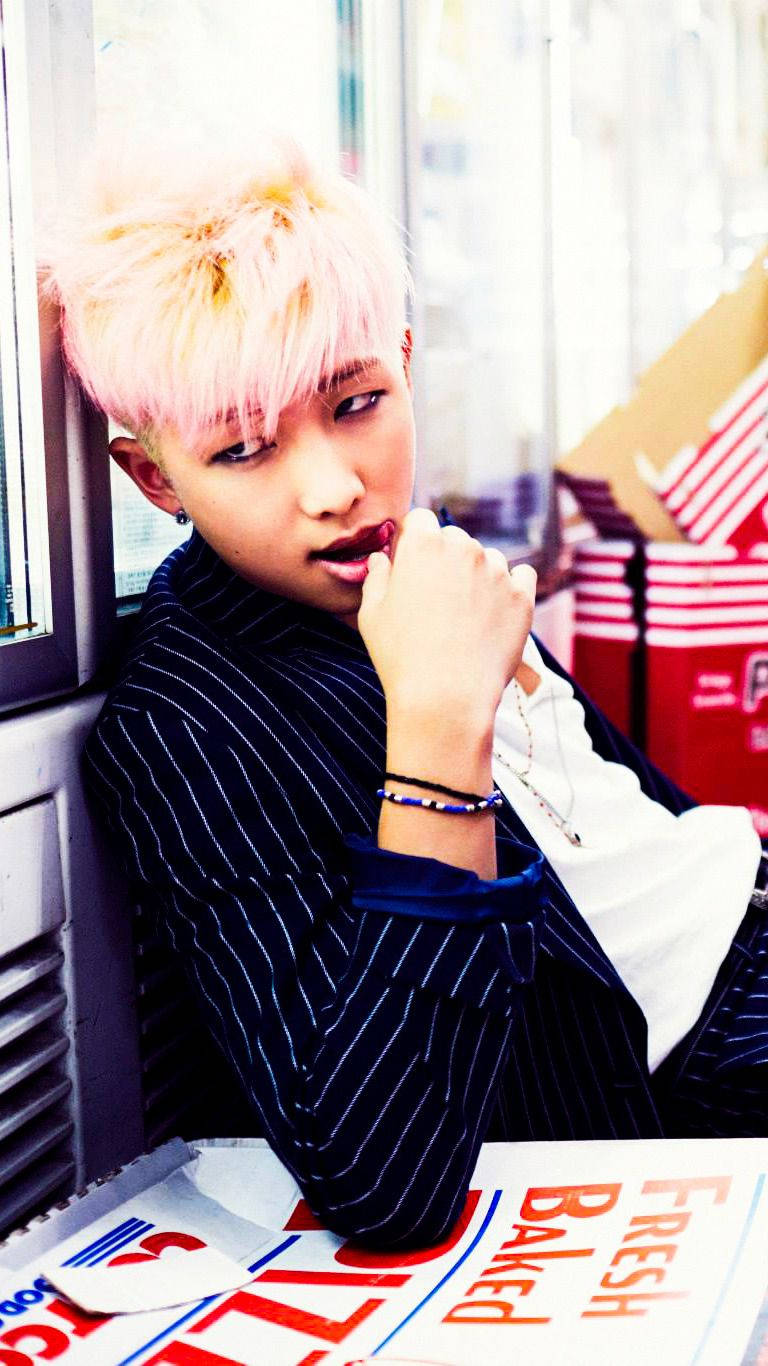 Rm Bts, lollipop, bright pink hair, HD Phone Wallpaper