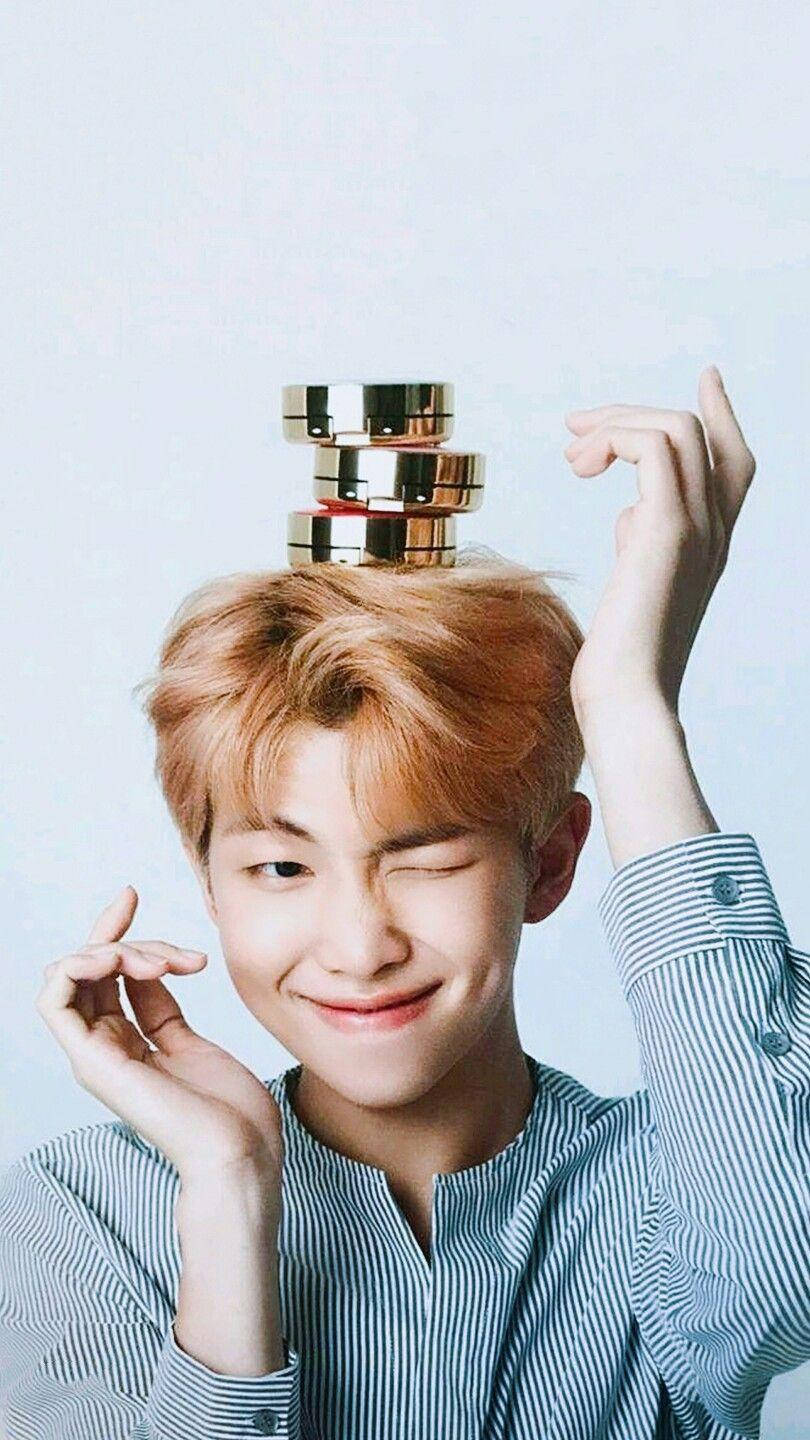 Rm Bts, orange hair, gold cosmetic jars, HD Phone Wallpaper