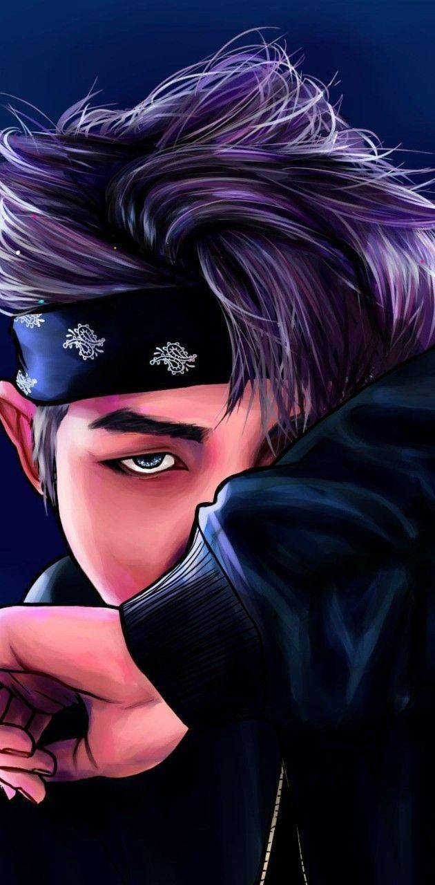 BTS RM, purple hair, black bandana, HD Phone Wallpaper