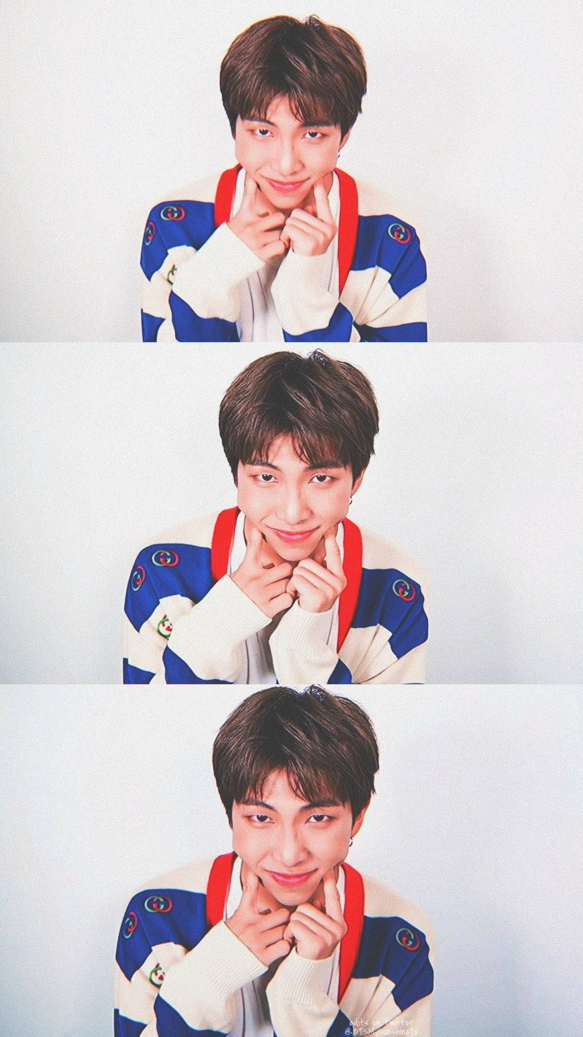 BTS RM, blue white and red jacket, portrait shots, Full HD Phone Wallpaper