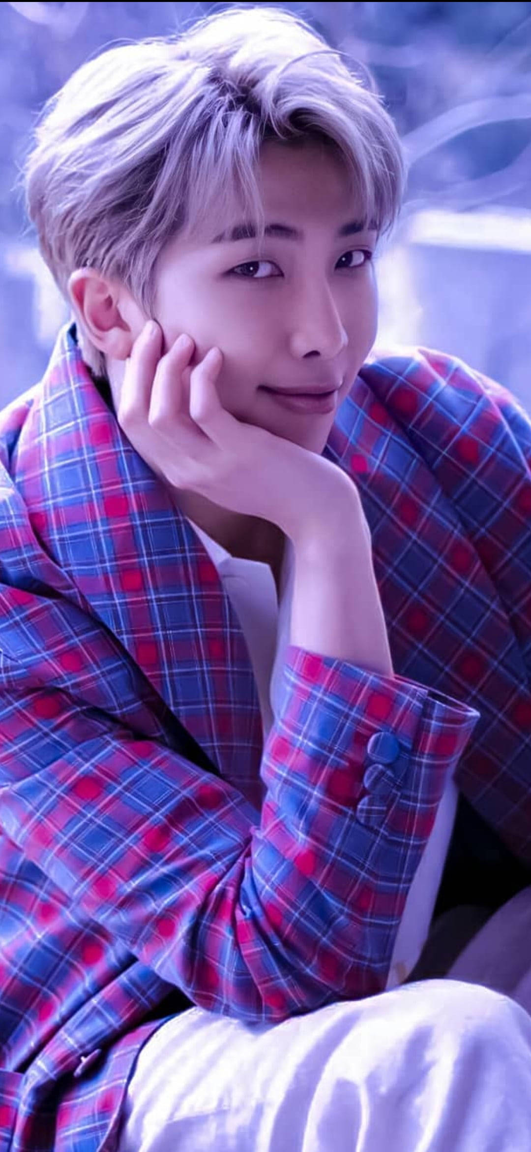 BTS RM, purple aesthetic, silver hair, Full HD Phone Wallpaper