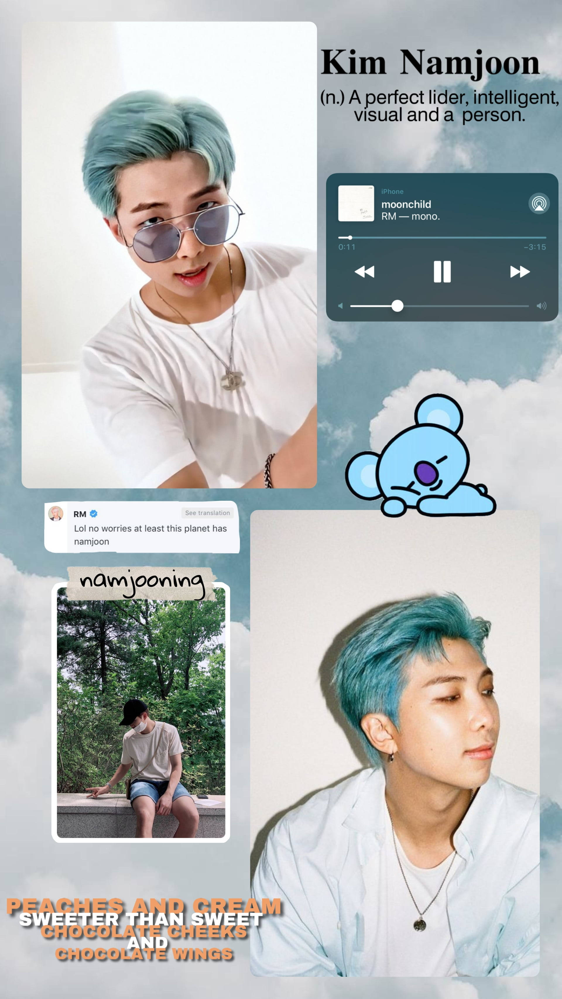 RM, BTS, teal hair, 2K Phone Wallpaper
