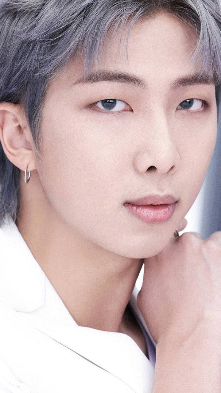BTS RM, silver hair, white shirt, HD Phone Wallpaper