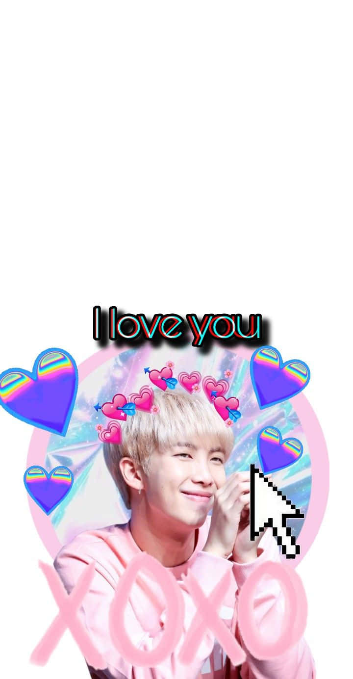 RM, pink hoodie, rainbow hearts, HD Phone Wallpaper