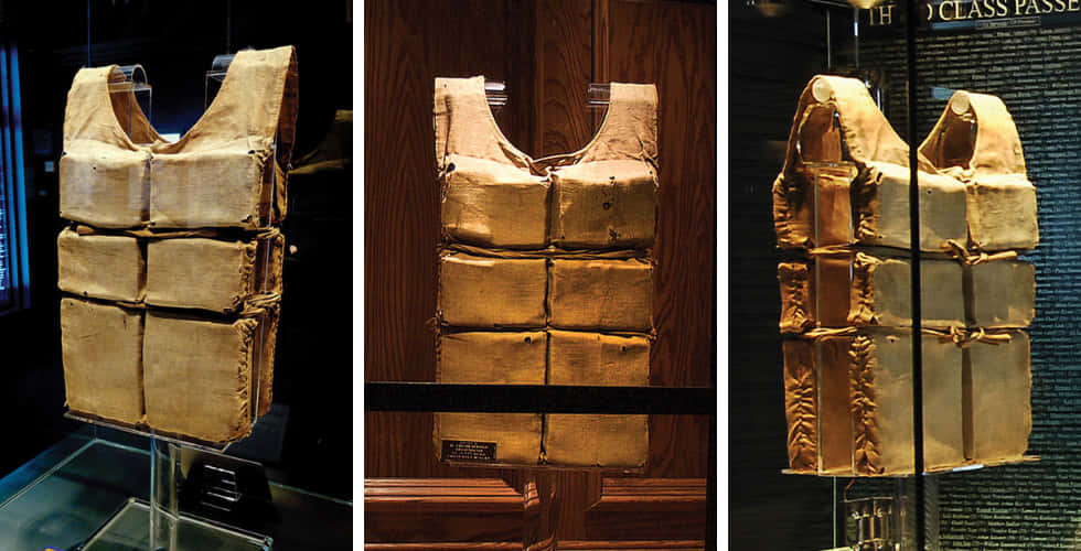 RMS Titanic Museum, vintage life vests, museum glass cases, SD Desktop Wallpaper