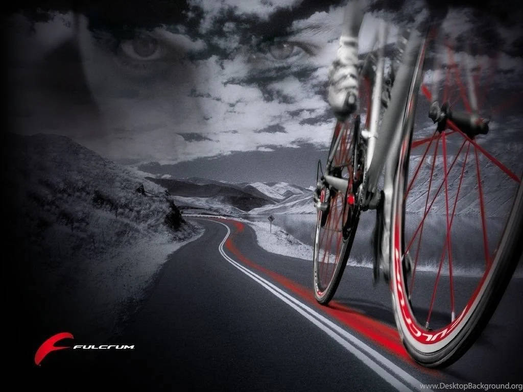 Road Bike, red-wheeled bike, winding mountain road, SD Desktop Wallpaper