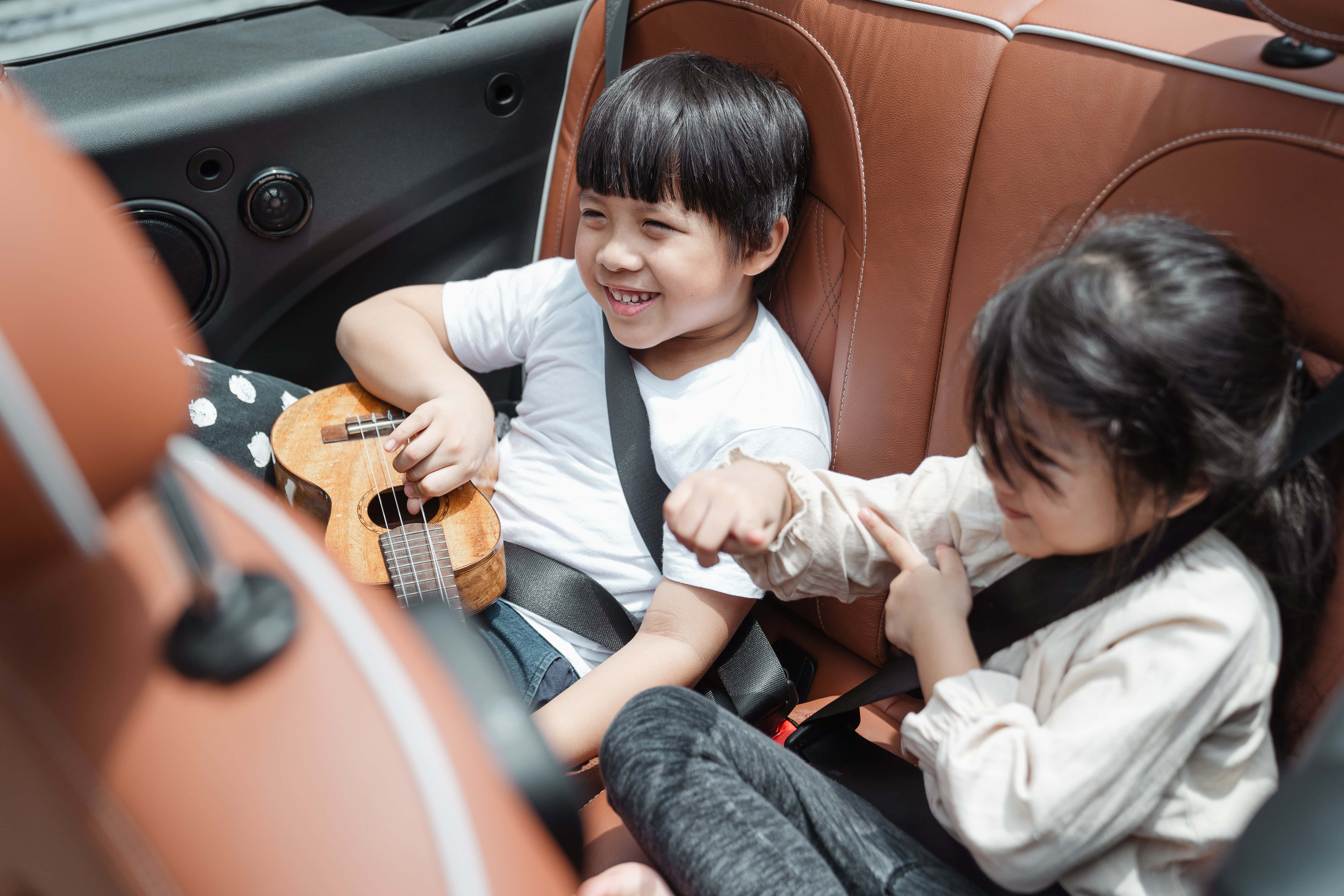 Road Trip, ukulele, car seat, 5K Desktop Wallpaper
