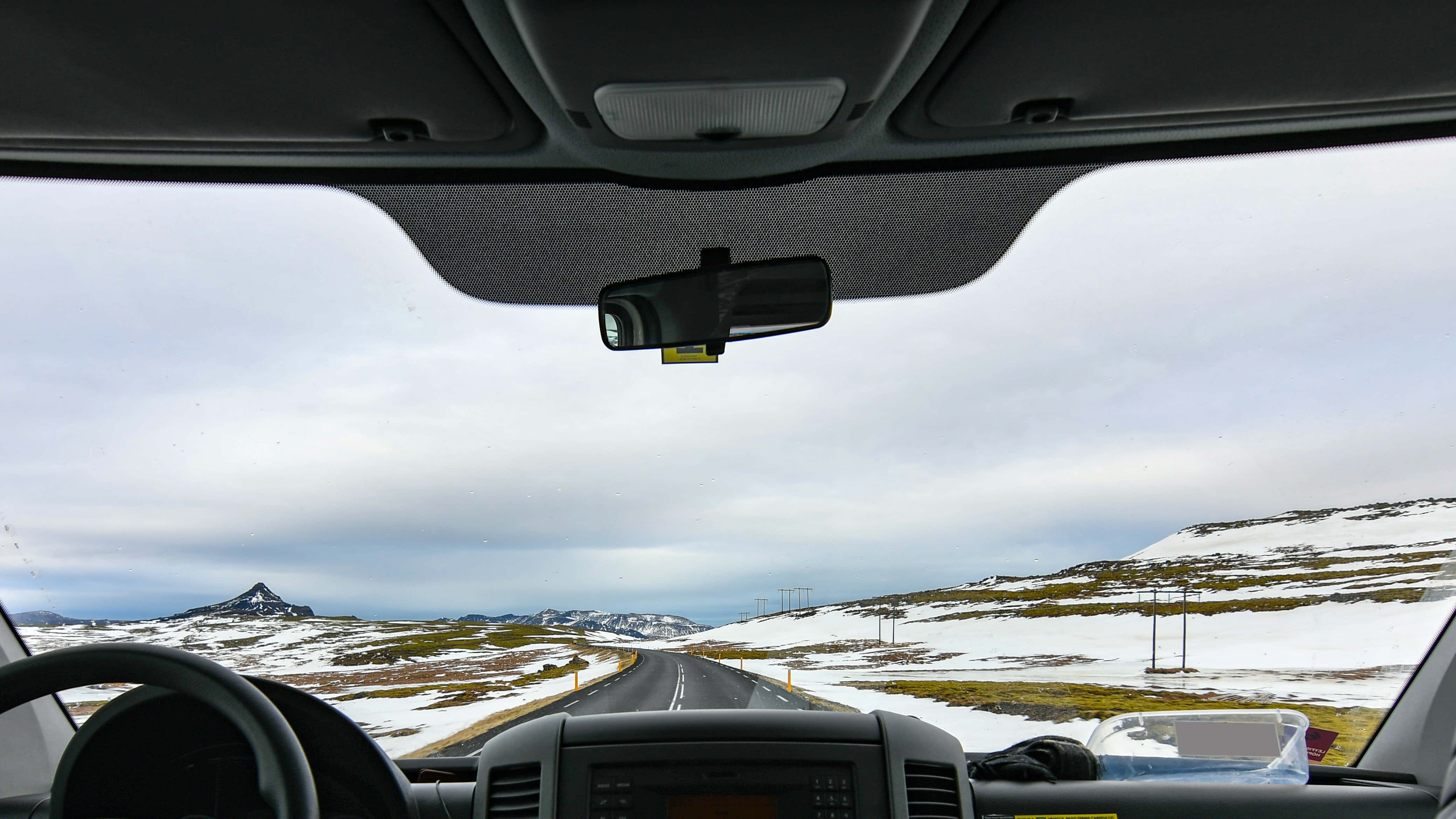 Road Trip, snowy mountain road, distant peak, 4K Desktop Wallpaper