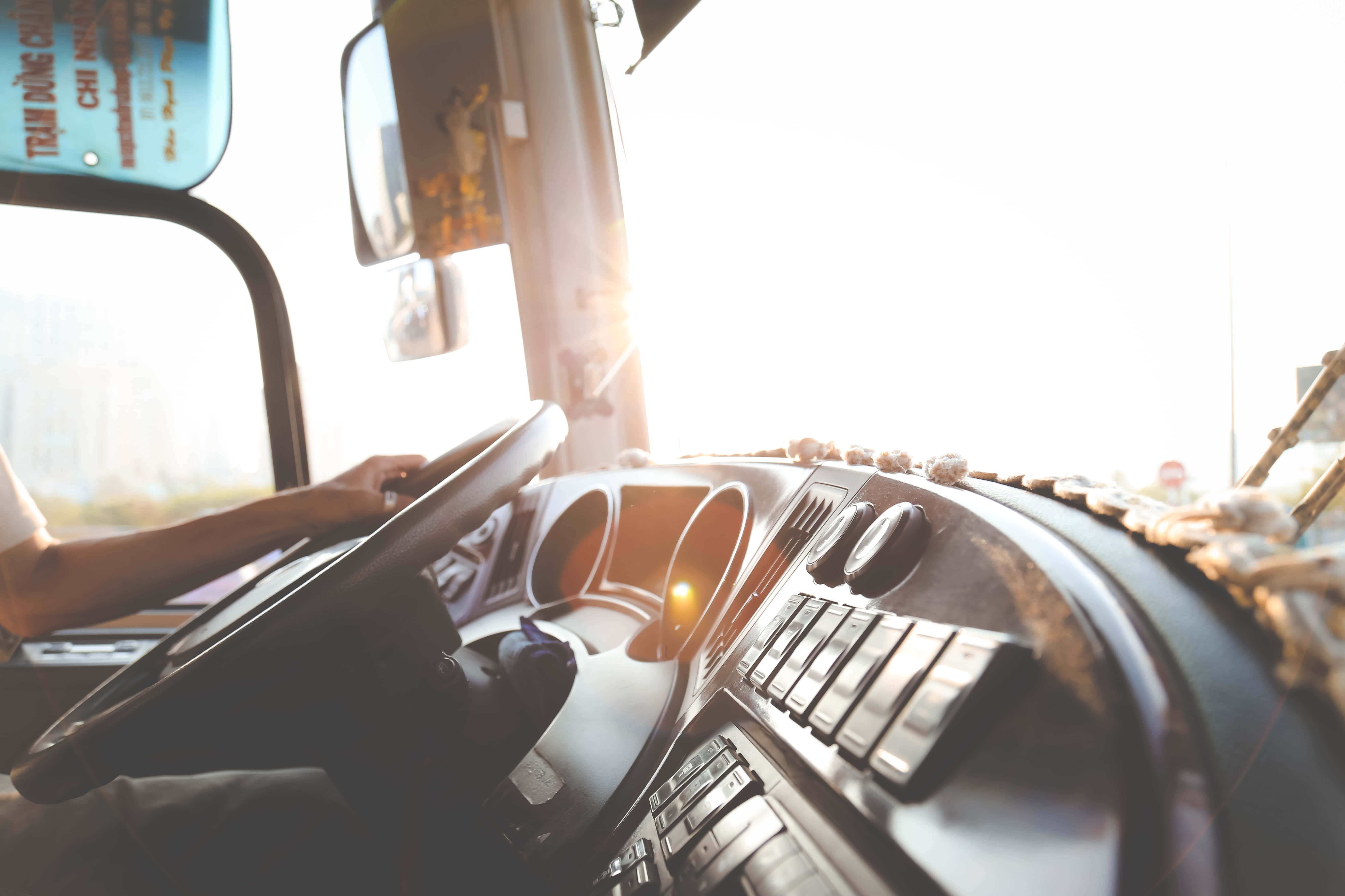 Sunlight, bus windshield, driver's hand, 5K Desktop Wallpaper