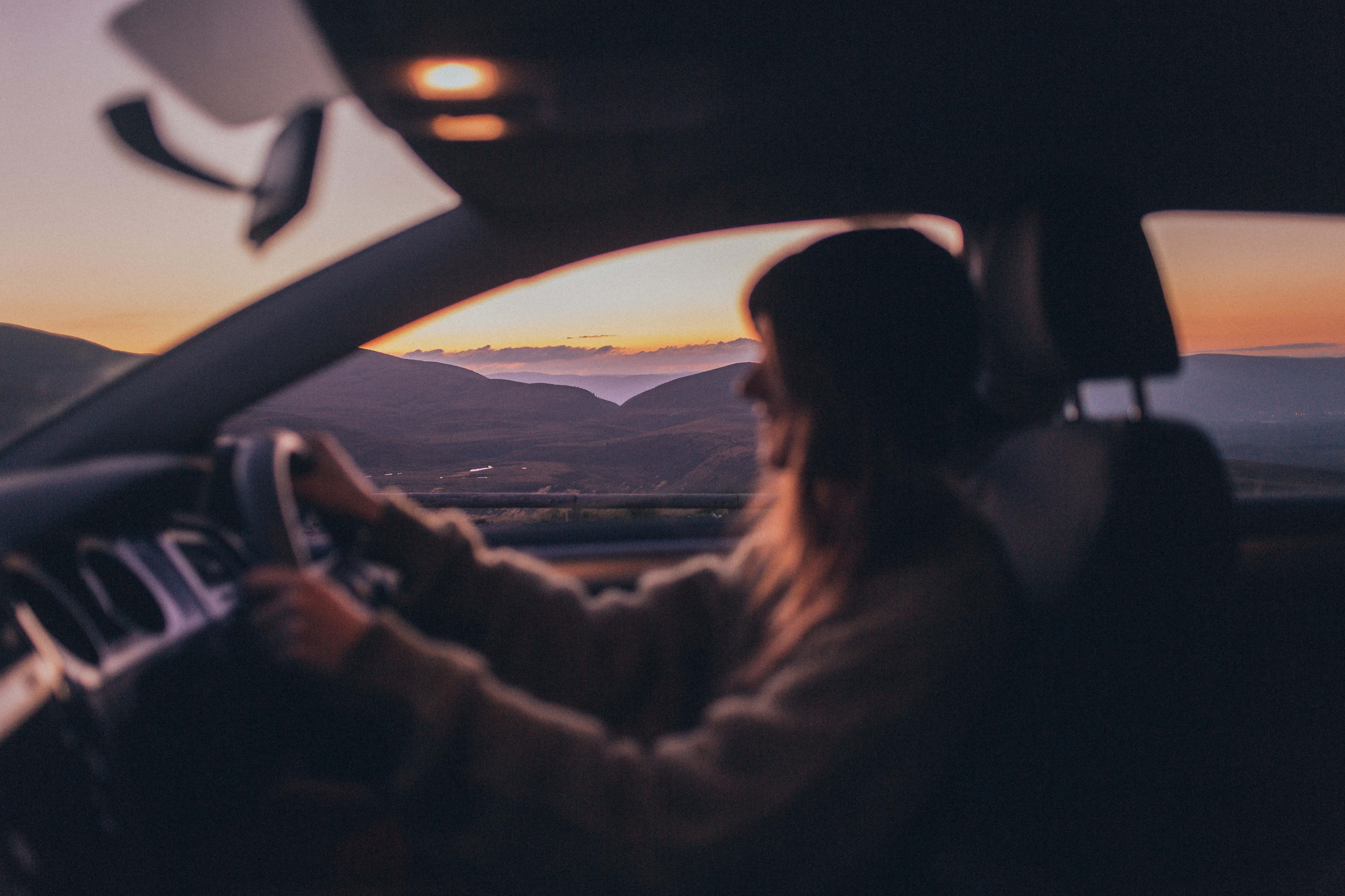 Road Trip, sunset, mountains, 5K Desktop Wallpaper