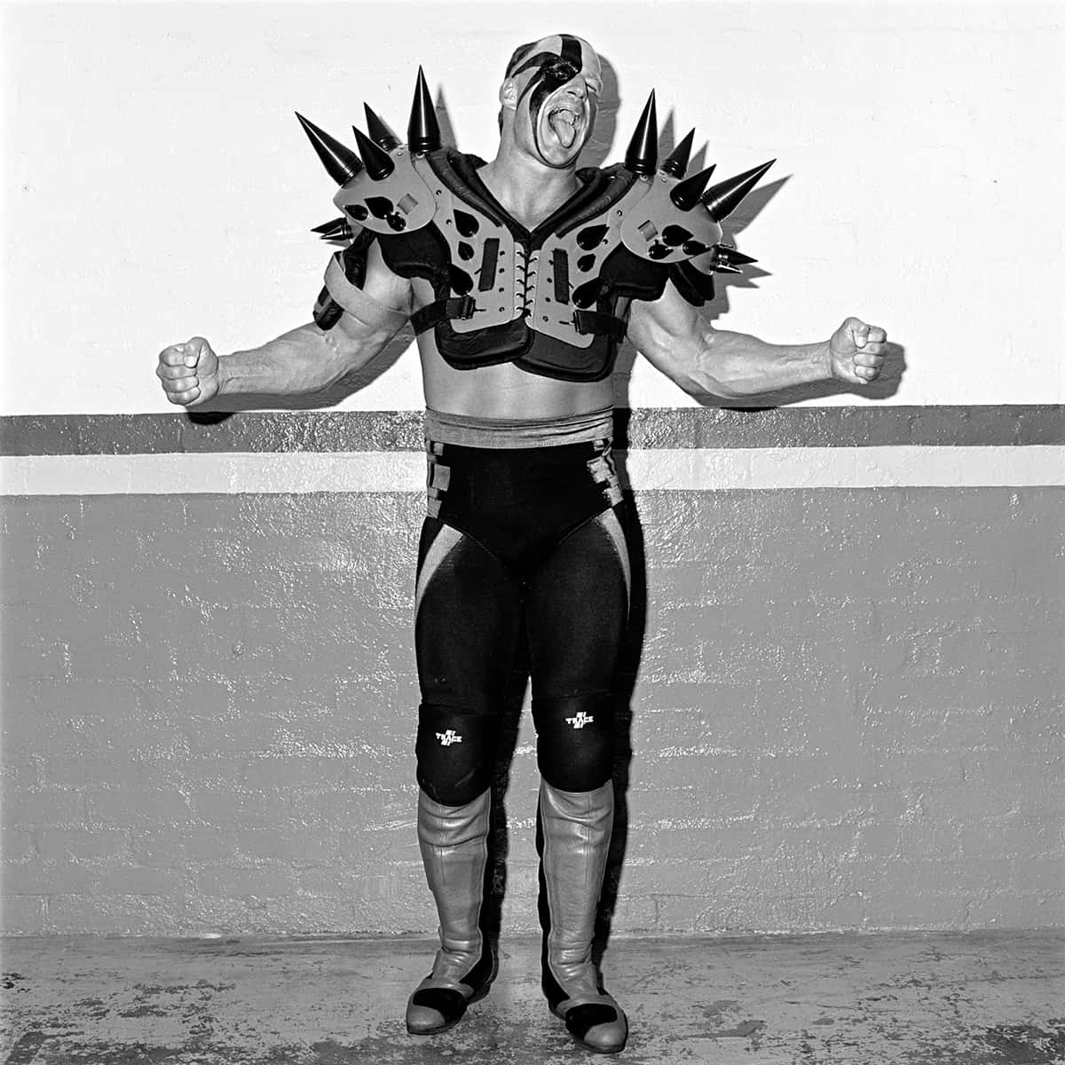 Road Warrior Hawk, vintage grayscale photograph, spiked armor, SD Desktop Wallpaper