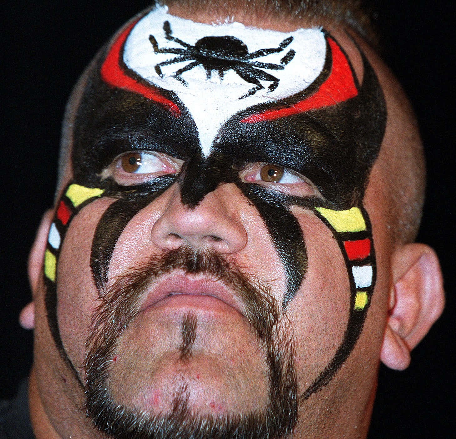 Road Warrior Hawk, black red and yellow face paint, spider design, HD Desktop Wallpaper