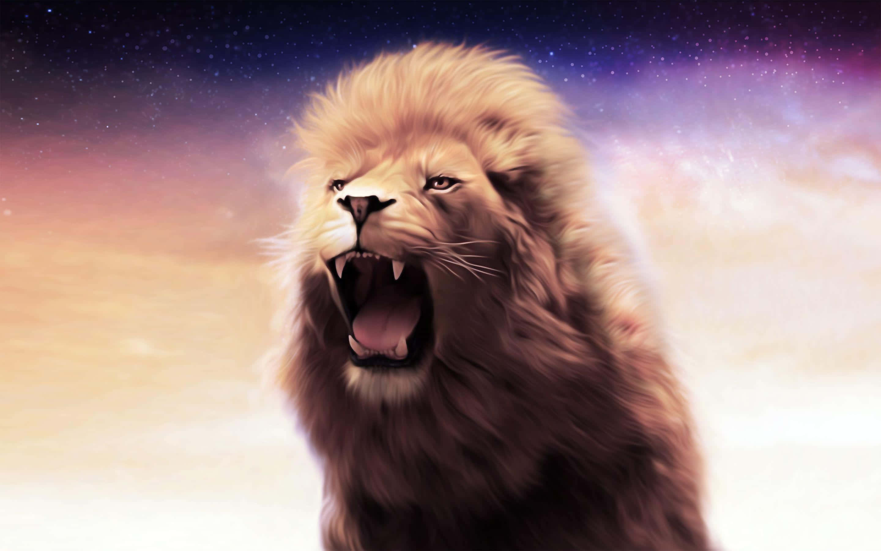 Roaring Lion, purple skies, cosmic sky, 2K Desktop Wallpaper