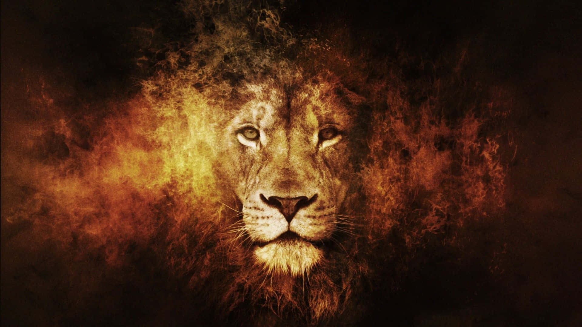Roaring Lion, fiery orange, brown smoke, Full HD Desktop Wallpaper