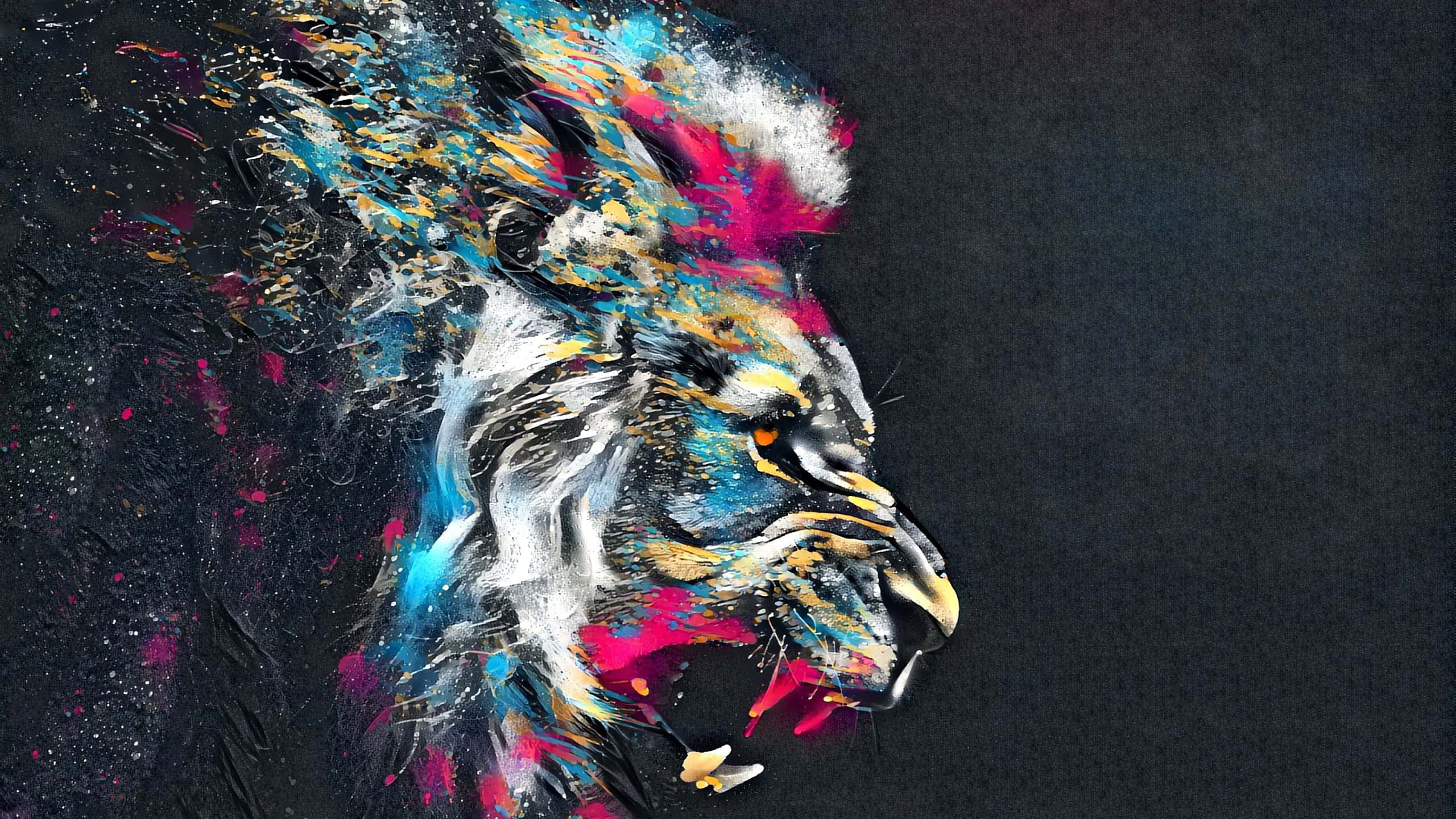 Roaring Lion, blue, pink, 2K Desktop Wallpaper