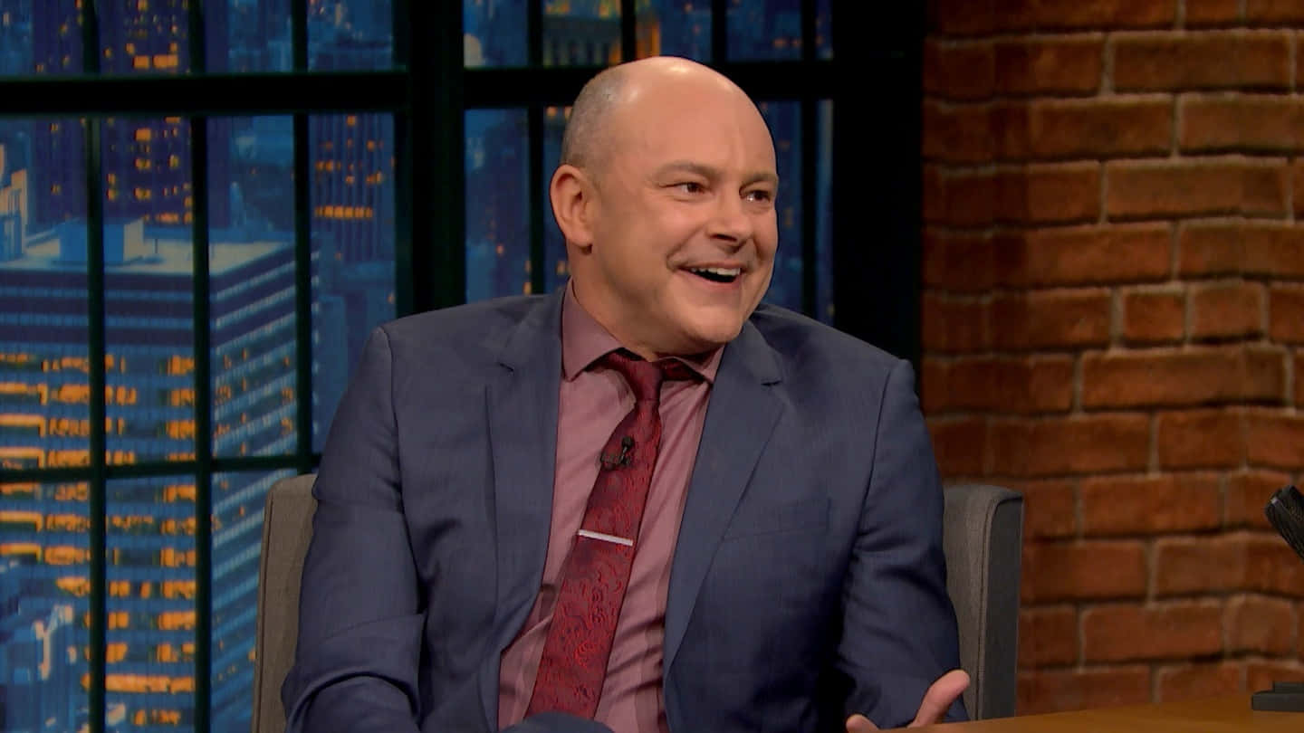 Rob Corddry, blue suit, talk show set, HD Desktop Wallpaper