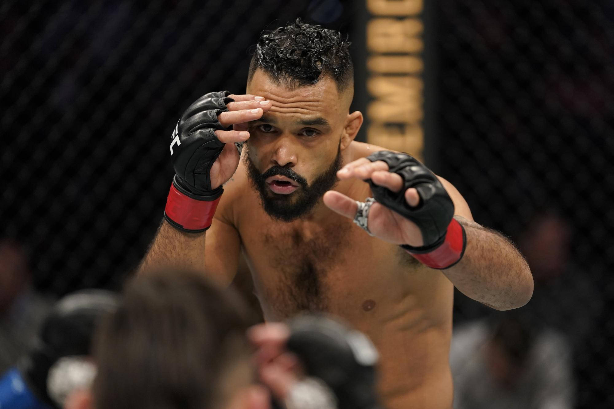 Rob Font, black gloves, dimly lit octagon cage, Full HD Desktop Wallpaper
