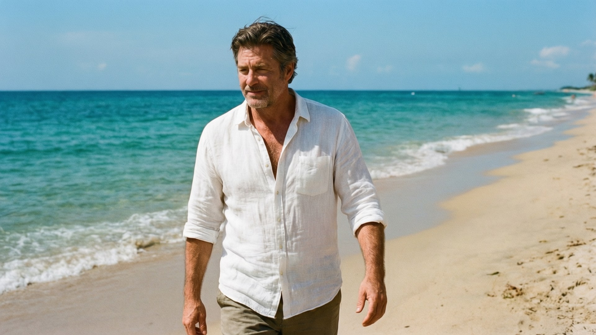 Rob Lowe, beach, ocean, Full HD Desktop Wallpaper