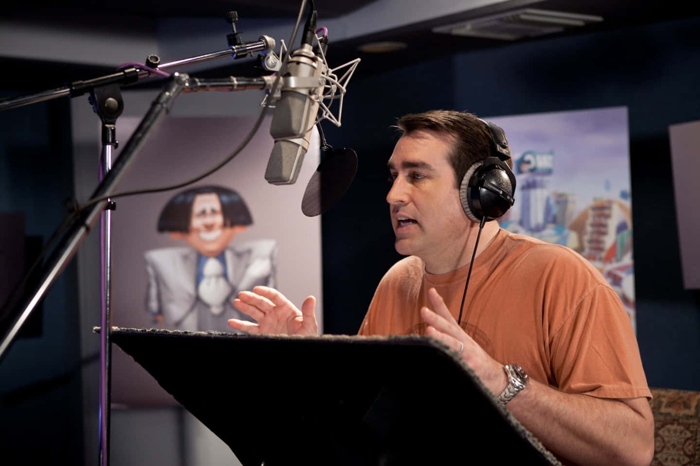 Rob Riggle, headphones, studio microphone, HD Desktop Wallpaper