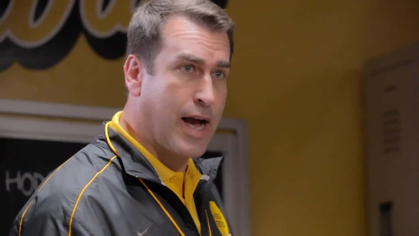 Rob Riggle, yellow and gray jacket, school hallway, HD Desktop Wallpaper