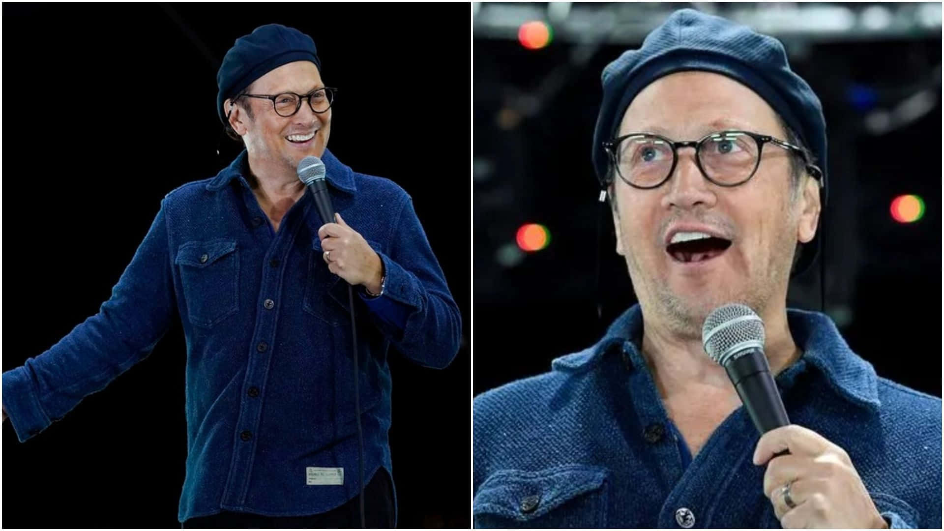 Rob Schneider, blue denim shirt, beanie, Full HD Desktop Wallpaper