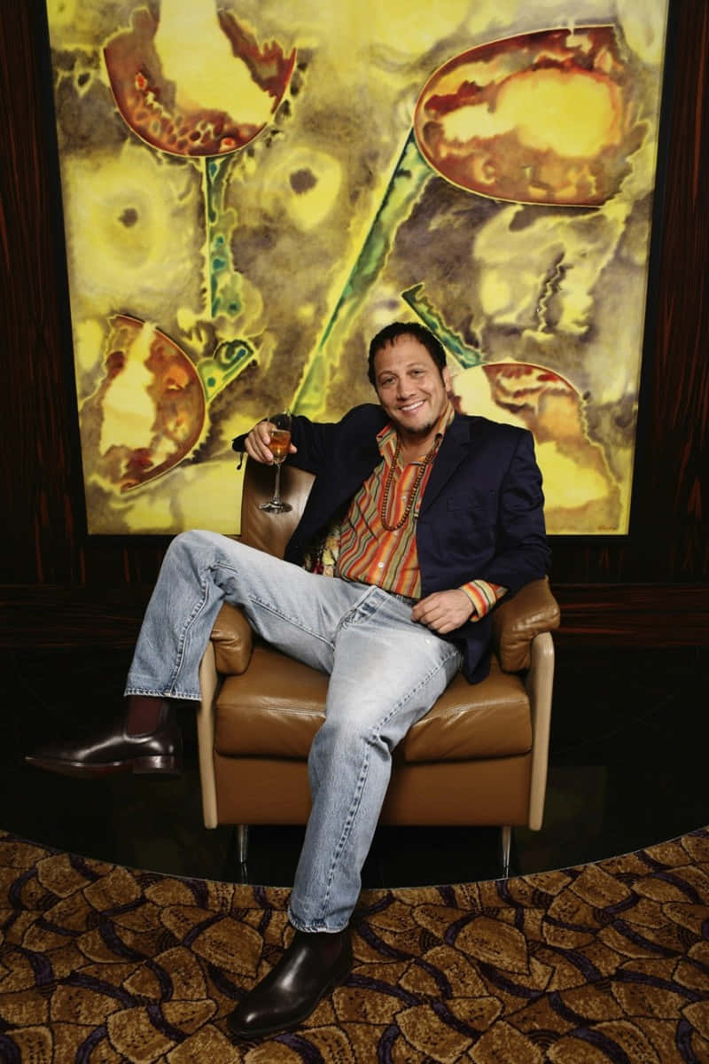 Rob Schneider, leather chair, glass of wine, SD Phone Wallpaper
