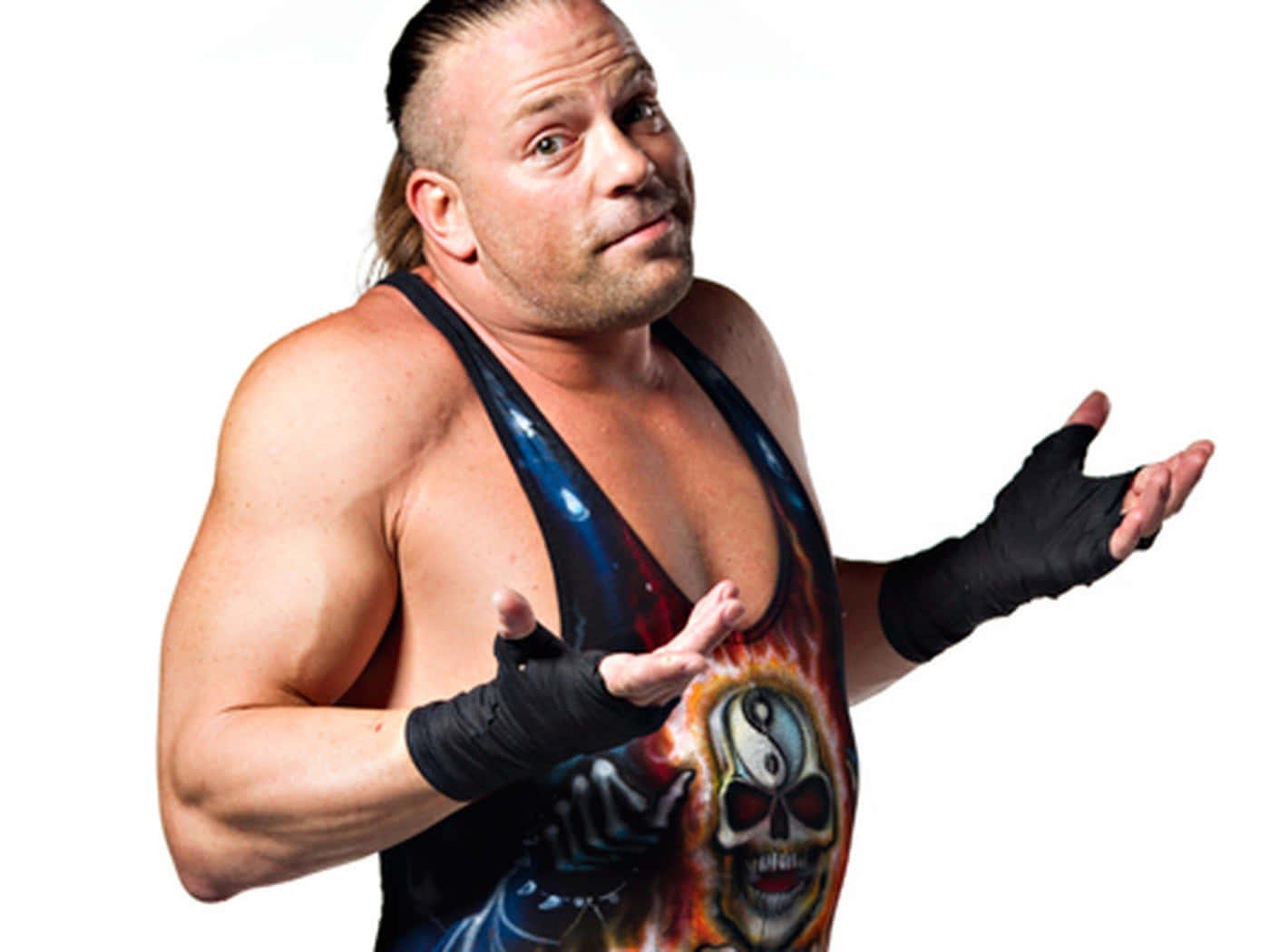 Rob Van Dam, flame-patterned singlet, skull design, HD Desktop Wallpaper