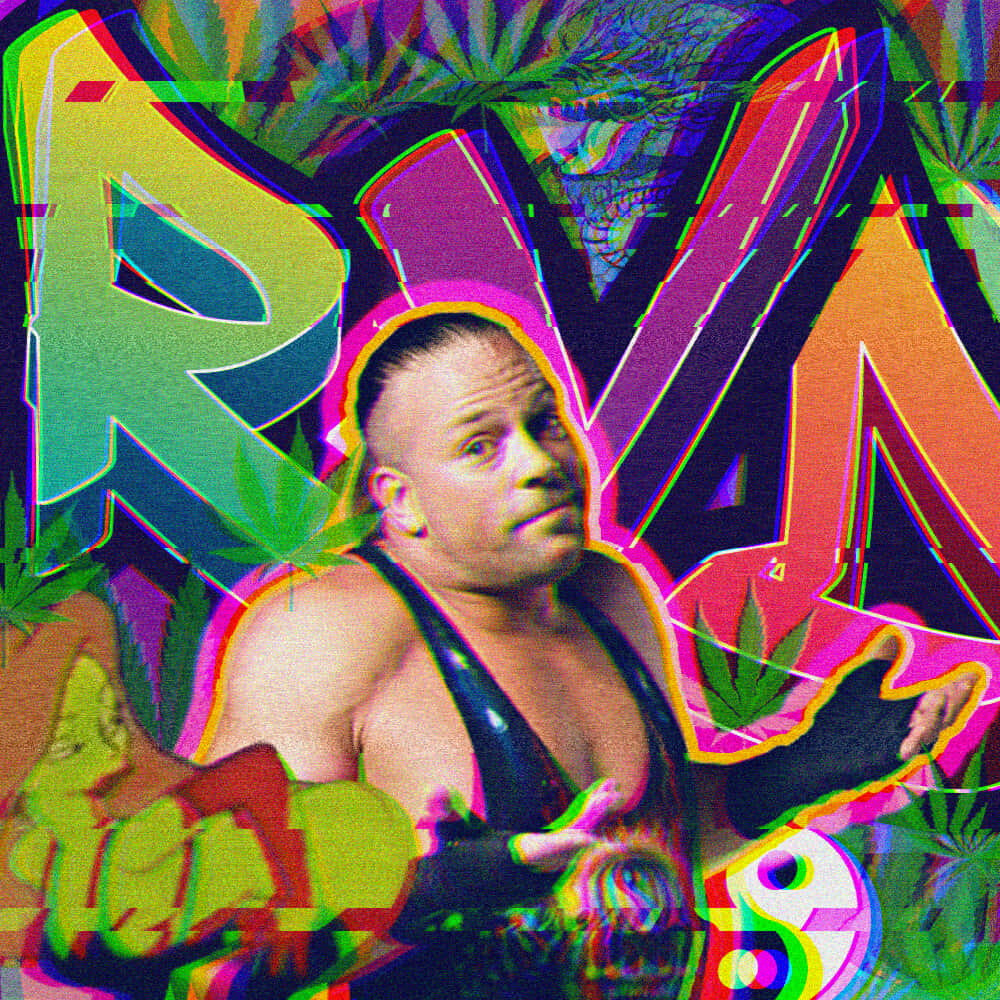 Rob Van Dam, black singlet, glitchy neon letters, SD Desktop Wallpaper