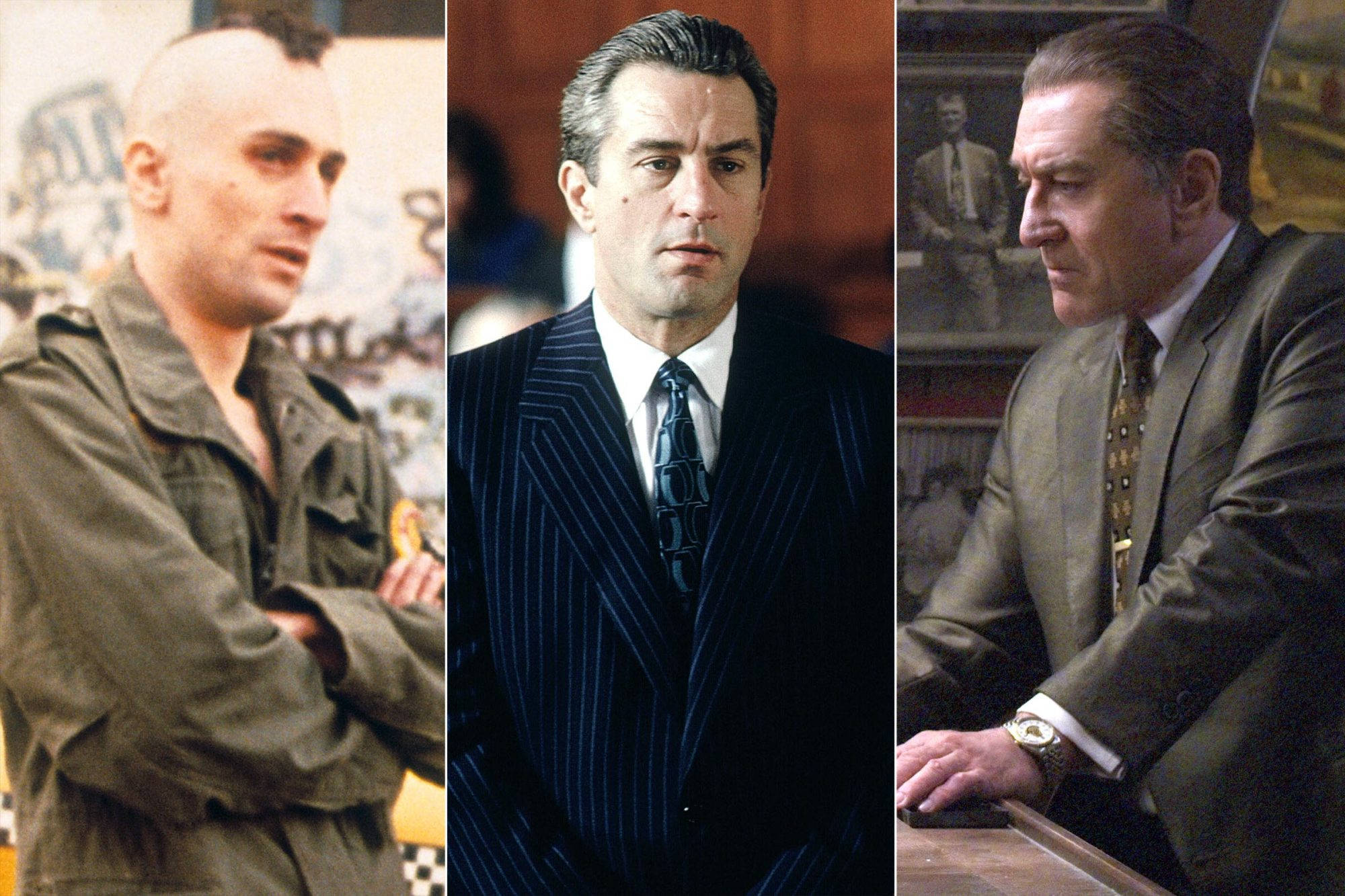 Robert De Niro, military jacket, pinstripe suit, Full HD Desktop Wallpaper