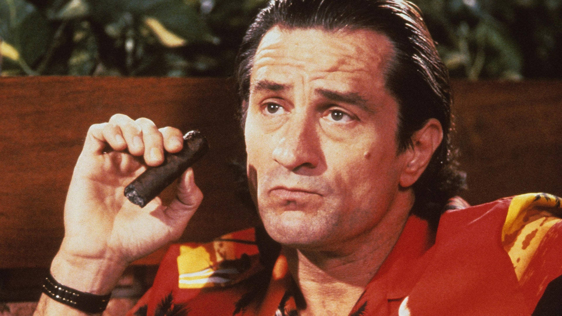 Robert De Niro, red patterned shirt, cigar, Full HD Desktop Wallpaper