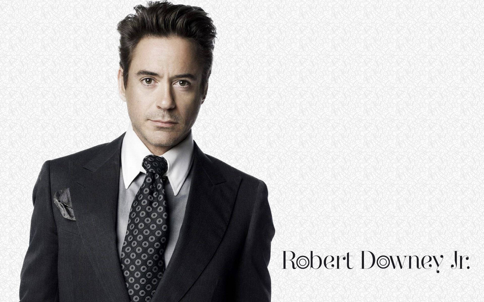 Robert Downey Jr., black suit, patterned tie, Full HD Desktop Wallpaper
