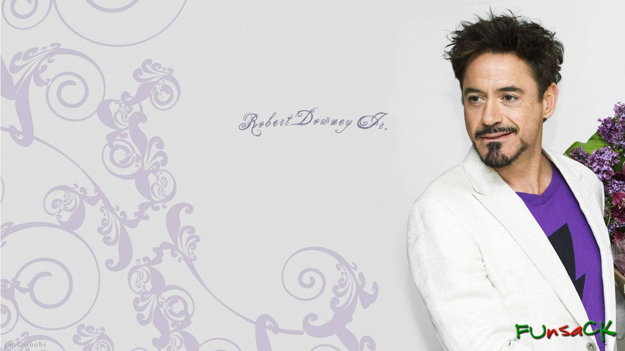 Robert Downey Jr, purple shirt, lavender flowers, HD Desktop Wallpaper
