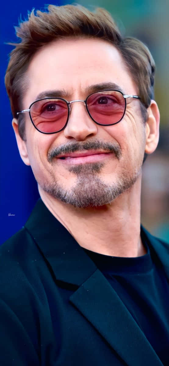 Robert Downey Jr, beard, round red-tinted glasses, SD Phone Wallpaper