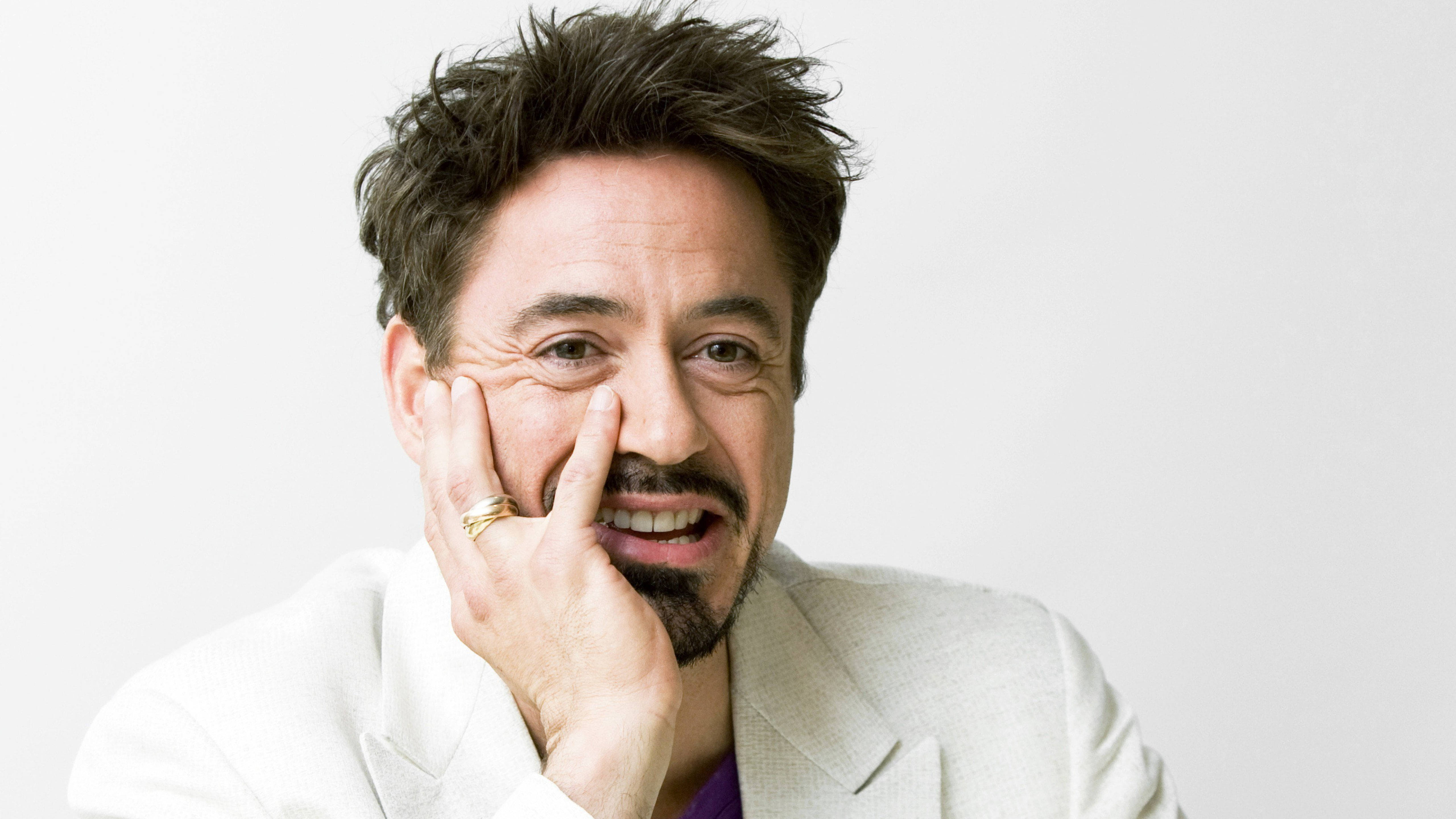 Robert Downey Jr, celebrity portrait, white background, 5K Desktop Wallpaper