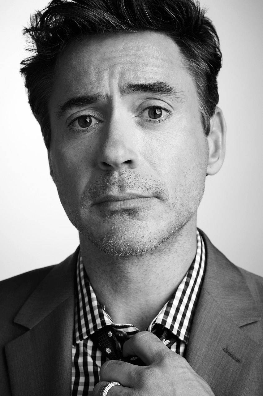 Robert Downey Jr, black and white portrait, suit, HD Phone Wallpaper