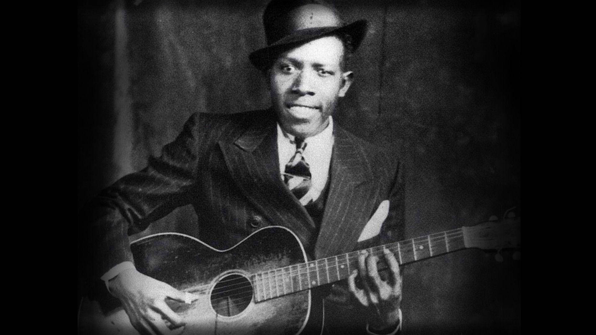 Robert Johnson, acoustic guitar, suit, Full HD Desktop Wallpaper