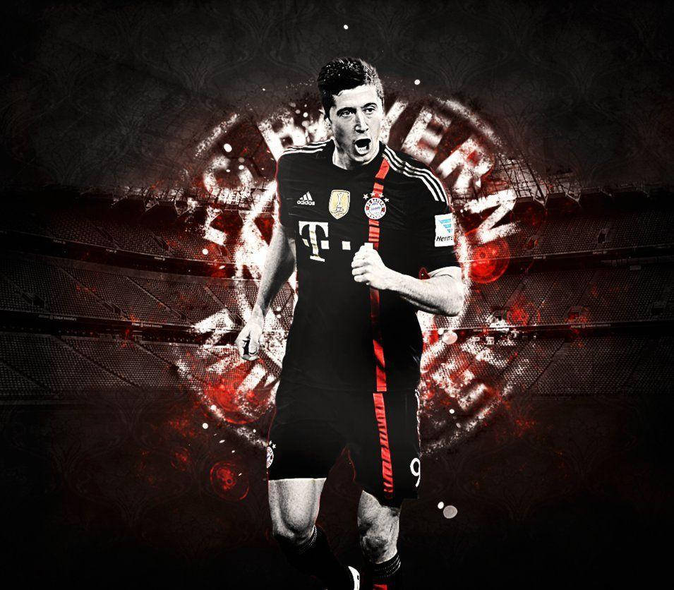 Robert Lewandowski, black and red jersey, stadium, SD Desktop Wallpaper