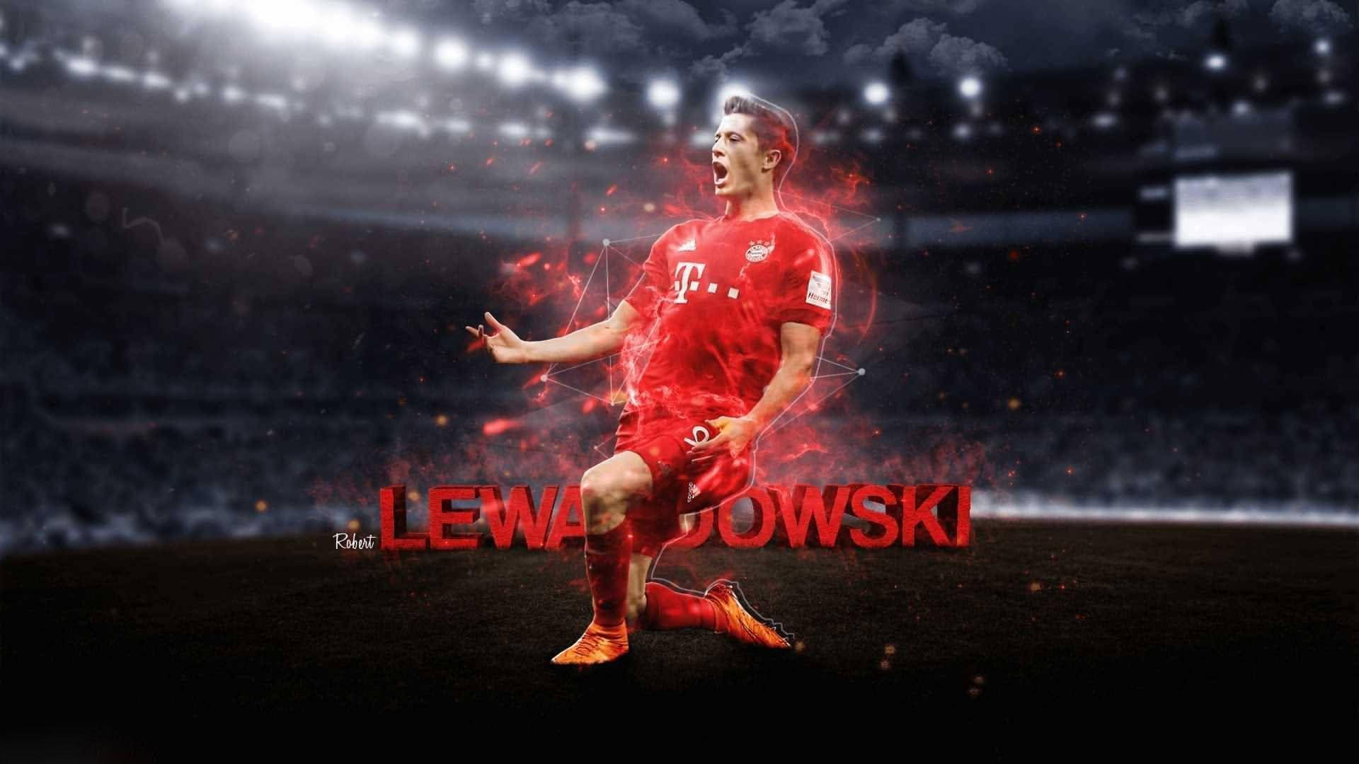 Robert Lewandowski, red Bayern Munich jersey, stadium pitch, Full HD Desktop Wallpaper
